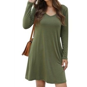 New Dearcase Olive Green Long Sleeve Tunic Dress Small Soft Jersey Casual